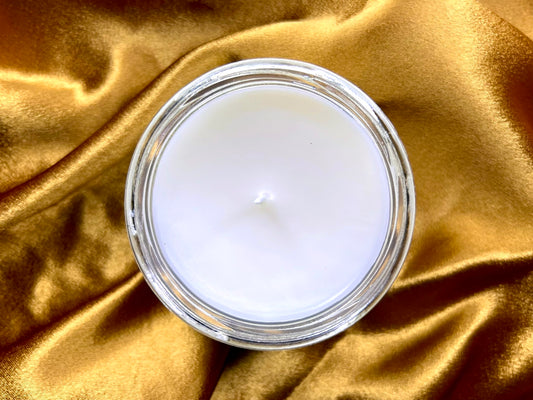 Top-down view of Central Perk Candle showing smooth white wax and wick