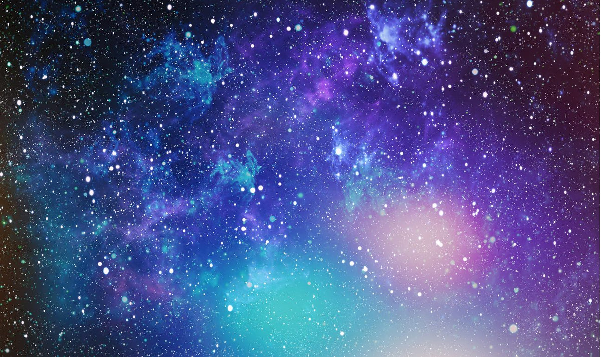 Colorful galaxy nebula banner background in purple, blue and pink