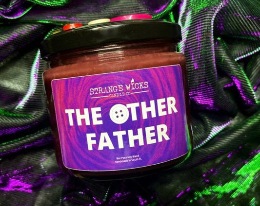 Other Father candle jar with purple label and button-decorated lid