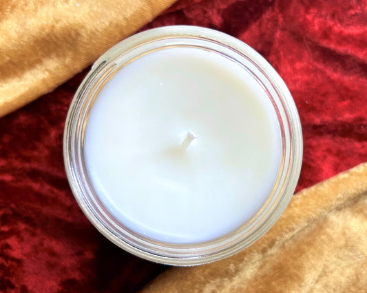Top-down view of open Goodman candle showing white wax