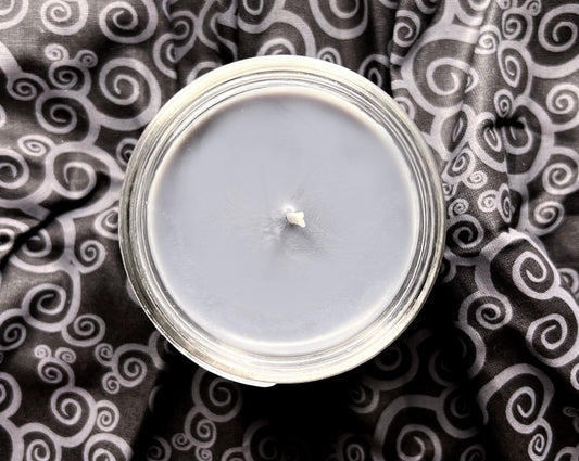 Top-down view of the open Jack Skellington candle's gray wax