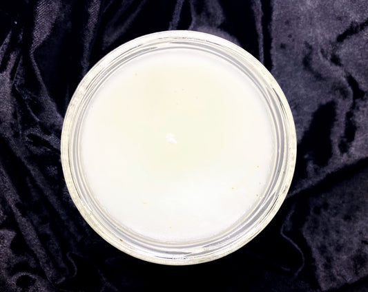 Top-down view of Mother of Dragons Candle showing white wax and wick
