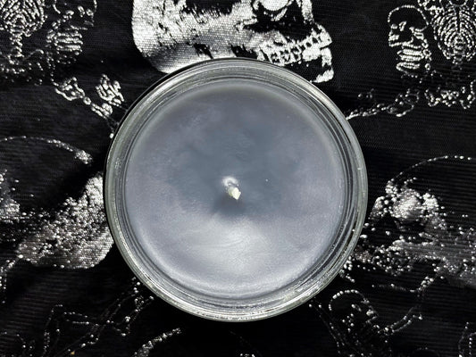 Top-down view of the open Tate Langdon candle's slate-gray wax